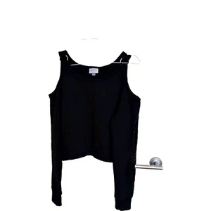 Ellesse Womens Crop Top XS UK 6 Black 80% Cotton Cut Out Shoulder Top - Picture 1 of 5