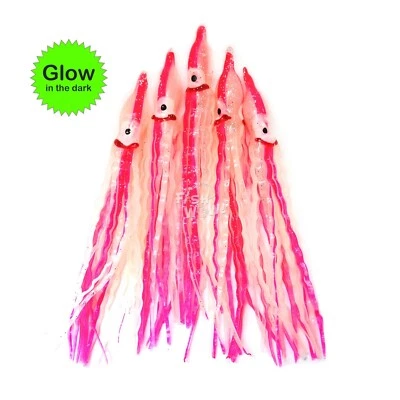 Peces ¡GUAU! Rosa Brillante 5" Pesca Calamar Faldas Pulpo Hoochies Arruga Onda Señuelo Foto 1 de 3