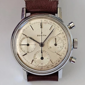 ZENITH-CRONO-ACCIAIO-RUOTA A COLONNE-RARO CAL. 156 D-WATERPROOF-OVERSIZE (37 MM) - Foto 1 di 24