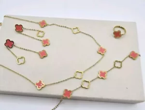 Juego de 4 collar de flores de trébol de cinco hojas de acero inoxidable chapado en oro sin deslustre - Imagen 1 de 1