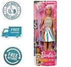 New Barbie Doll Pop Star Fashion Pink Hair Brown Eyes Iridescent Skirt With Mic