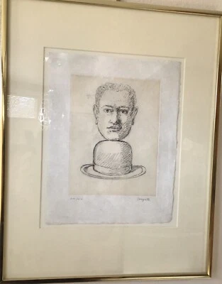 Grabado aguatinta René Magritte original, enmarcado Homme Au Chapeau Melon (1969) Foto 1 de 4
