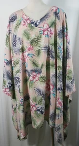 Plus size poncho style top/tunic, rayon challis fabric, peach,floral,1X-2X,3X-4X - Picture 1 of 1