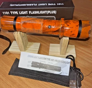 HUNTER ORANGE CAMO 1101 LED Flashlight Stun Gun 1000KV w FAST USB Charge Cord - Picture 1 of 15