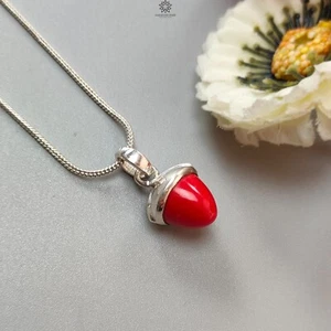 3.27gms Synthetic Red Coral Gemstone 925 Silver Bezel Set Bullet Pendant Loop 1" - Picture 1 of 8