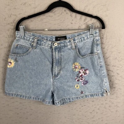 Pantalones Cortos Jean Vintage Xhilaration Juniros 11 Flores Pintadas Azules Retro Años 70 Hippie Foto 1 de 4