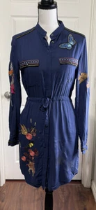 DESIGUAL BLUE SHIRT DRESS DRESS WITH EMBROIDERY Size 36 (6) - Picture 1 of 6