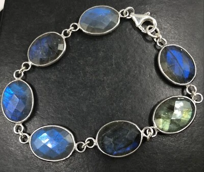 Labradorite faceted bracelet Solid Sterling Silver 7 3/4”. Actual one. Gift box Foto 1 de 4