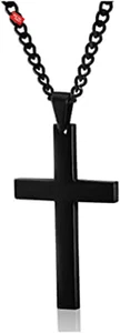 Stainless Steel Christian Religious Simple Black Cross Necklace for Mens Womens - Picture 1 of 12
