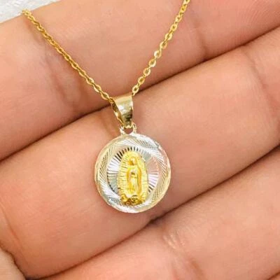 Cadena Cable Link 18" Y Medalla de La Virgen de Guadalupe 15x13mm Oro Real 14K.  - Image 1 of 4