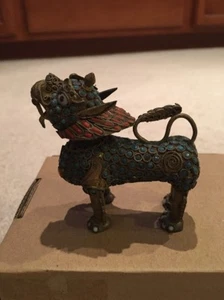 Antico incenso cinese per cani Tibet Foo con corallo e turchese - Foto 1 di 4