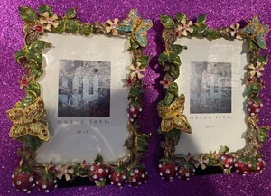Pic Frame Mason Lane Metal Enameled Rhinestone Flowers Butterfly Strawberry (H9) - Picture 1 of 6
