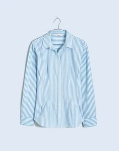 Madewell Darted Long-Sleeve Button-Up Shirt NP043 Sz 4 Powder Blue Striped NWT - Picture 1 of 7
