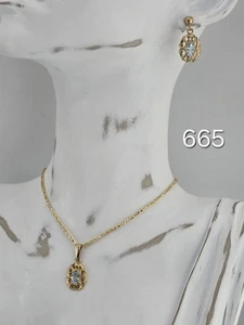 3.88g 9ct Gold Pendant And Earrings Set Topaz Filigree Fancy 375 9kt Dangle 417 - Picture 1 of 10