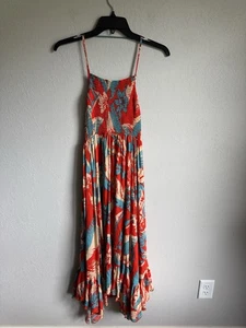 Intimately Free People Red Floral Strappy Racerback Midi Dress Womens M Bohemian - Picture 1 of 5