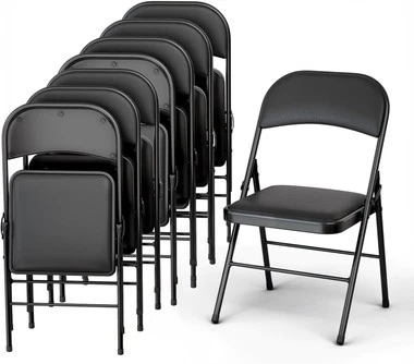 Leather Padded Folding Chair Sturdy Metal Foldable Seat for Home Office Outdoor - Image 1 of 4