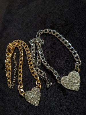 2 Nuevos Collar Colgante Corazón Niñas 15" Cadenas Bordillo 3" Extendido~Estrás~1... Foto 1 de 4