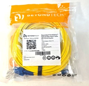 BeyondTech PureOptics 3.0mm Fiber Patch Cable OS1 9/125 15m 49ft BTPLCUSCU-0DDF - Afbeelding 1 van 2