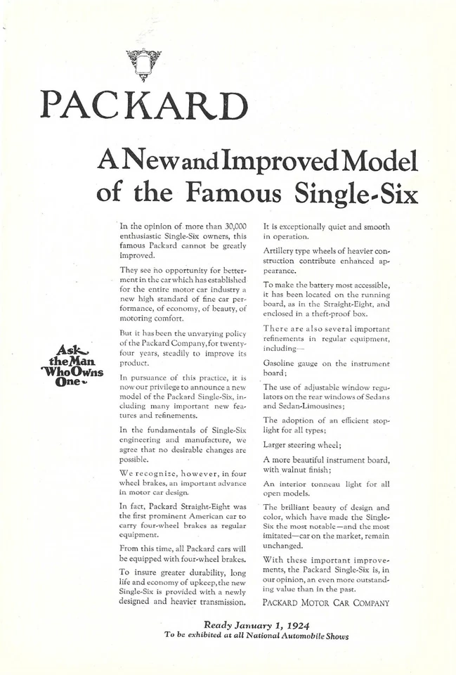 Packard Automóvil Vintage 1924 Anuncio Impreso Transporte Automóvil Efímero Foto 1 de 1