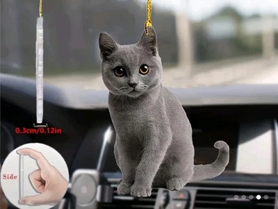 Adorno Gato Gris Navidad Acrílico Plano 2D Etiqueta de Regalo Envío Gratis 3 Pulgadas Foto 1 de 2