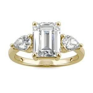 3.38 CTW DEW Emerald Cut Lab-Created Moissanite Three Stone Engagement Ring - Picture 1 of 10