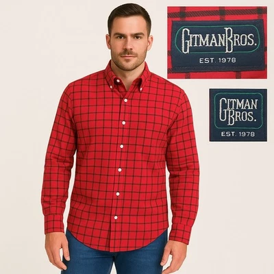 Gitman Bros. red windowpane plaid men's button down shirt size XL - Image 1 of 4