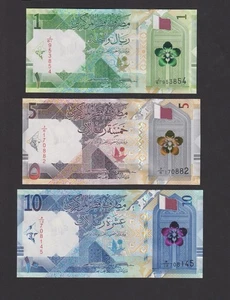 UNC Qatar 1 5 10 Riyals Banknote Set New 2020 Series - Picture 1 of 2