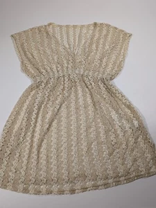 Beach Cover up SMALL Short Gold V Neck See Through Cupshe Beach Pool Swim Vaca - Picture 1 of 11