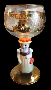 Vintage Goebel Germany Ceramic Figure Gold Etched Wine Glass CH01 S - Picture 1 of 4
