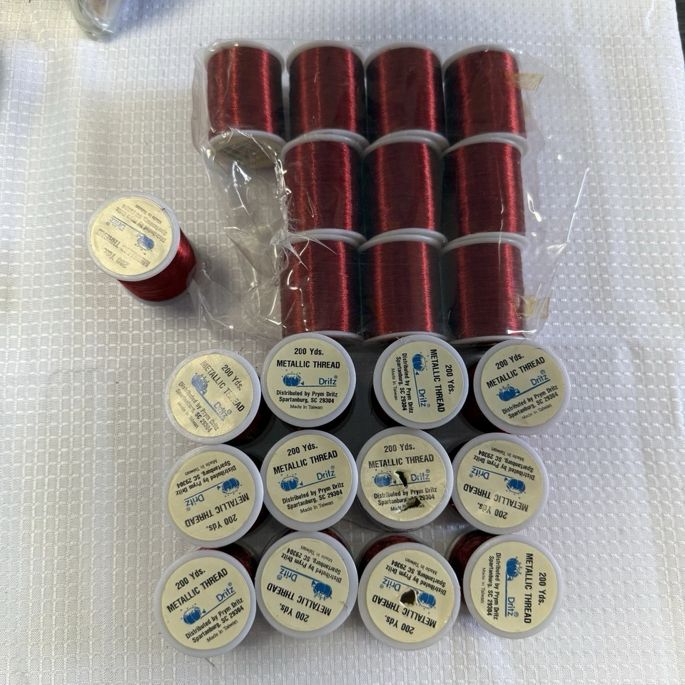 23 Spools Vintage Dritz Metallic Thread Red New 200 Yards Each Spool Sewing - Image 1 of 2
