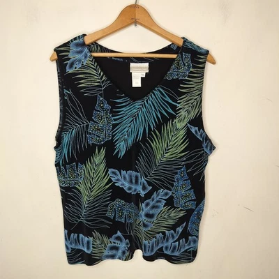 Coldwater Creek Travel Knit Tank Top Size XL Leaf Tropical Slinky Stretch - Imagem 1 de 4