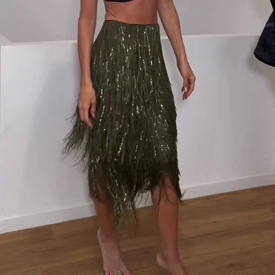 ZARA : ZW COLLECTION Limited Edition Fringed Sequin Skirt : 9125/101 | ALL SIZES - Image 1 of 4