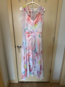 Calvin Klein Pastel Floral Feminine Flowy Dress Sleeveless Midi V-Neck Size 10 - Picture 1 of 9