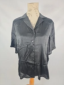 MONKI Black Satin Blouse Long Sleeve Semi-Sheer Short Sleeve BNWT Women's Small - Picture 1 of 15