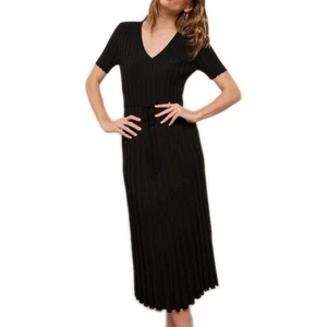 Portmans women's Sibella Milano Pleated Knit Dress Black Size M Short Sleeve - Picture 1 of 18