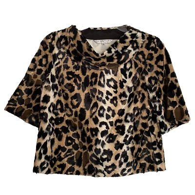 trina turk top size Small brown animal print faux fur short sleeve kailee - Image 1 of 4