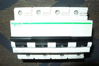 DISJONCTEUR 80A 4POLES A9N18523 SCHNEIDER ELECTRIC 80AMPERES 6MODULE 15KA TETRA. - Photo 1/4