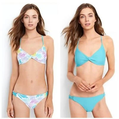 Traje de baño bikini Lands End para mujer talla M reversible blanco azul estampado con tiras 2 piezas Foto 1 de 4