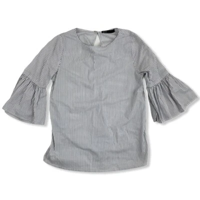 Gibson Womens White Striped Blouse 3/4 Sleeve Ruffle Bell Sleeve Shirt Size XXSP - Image 1 of 4