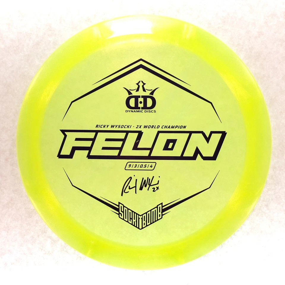 DISC GOLF DYNAMIC DISCS RICKY WYSOCKI SOCKIBOMB LUCID ICE FELON 173g YELLOW - Image 1 of 1