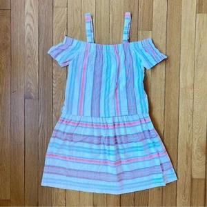 Joules Pink White Blue Striped Off The Shoulder Summer Beach Sundress 9-10 - Picture 1 of 7