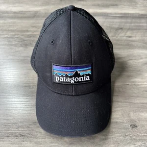 Patagonia Mountain Skyline Logo Patch Black Snapback Mesh Trucker Hat Unisex - Picture 1 of 13
