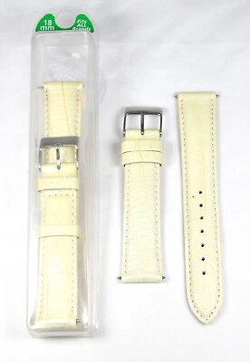 NUEVO 18MM TIMEX - Marfil - ¡Correa de reloj de cuero genuino blanco roto! Foto 1 de 2