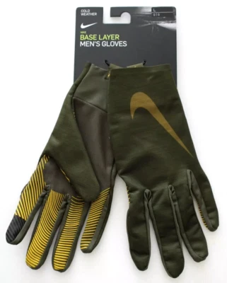 Nike Base Layer Gloves Men's Large Olive Canvas/Yellow Ochre/Olive Flak - Image 1 of 4