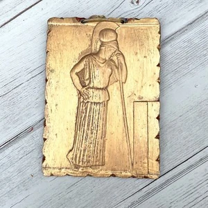 9” Minerva Mourning Ceramic Wall Tile Relief Matt Gold Finish Greek Goddess - Picture 1 of 5