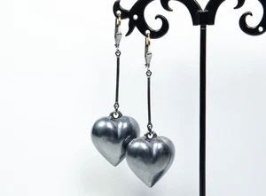 925 Silber/ 14K Gold - große vintage Designer-Ohrringe - Herz-Form - Bild 1 von 9