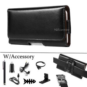 Leather Horizontal Belt Clip Case Pouch Cover Holster For Samsung Note LG iPhone