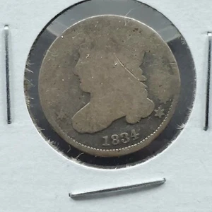 1834 P Small 4 Large Date Capped Bust Silver Dime Variety Coin AG ABOUT GOOD - Picture 1 of 4