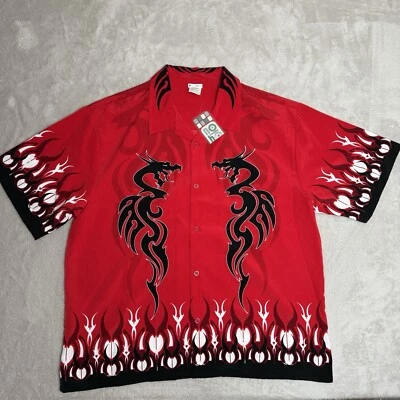 NUEVO CON ETIQUETAS No Boundaries Hombre Manga Corta Dragón Abotonado Talla Extra Grande Rojo NUEVO Foto 1 de 4