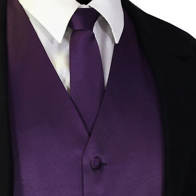 Traje Esmoquin Púrpura Profundo Sólido Chaleco y Corbata para el Cuello Baile de graduación Boda Fiesta Foto 1 de 4